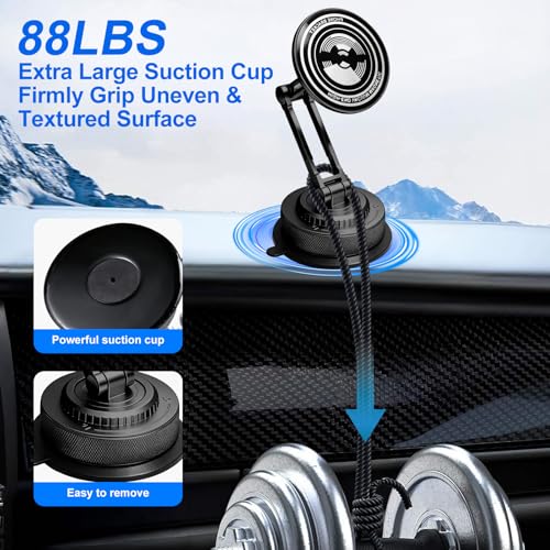PIEPIE All-Metal Alloy Long Arm Magnetic Suction Cup Car Phone Mount(Black) - color: Black