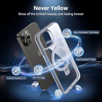 Magnetic Case for iPhone 12 Pro Max - [Built-in Invisible Stand] [Compatible with MagSafe] [Military Grade Drop Protection] Anti-Yellowing Hard Back Silicone Edge Cover, 6.7", Clear - color: Clear, size: iPhone 12 Pro Max 6.7''
