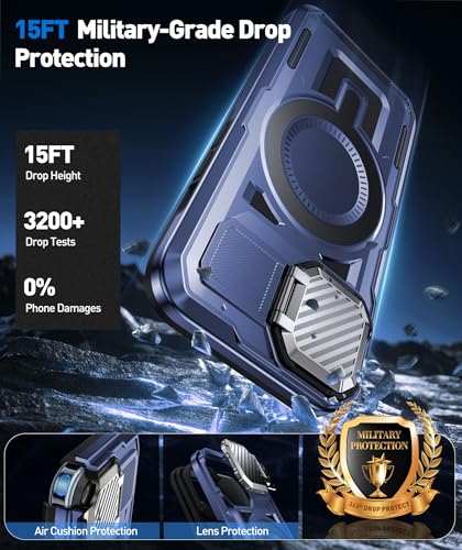 DASFOND Shield Series for iPhone 12/12 Pro Case with Camera Stand Cover [Compatible with MagSafe] Full Body Military Shockproof Protection Heavy Duty Rugged Magnetic Phone Case iPhone 12/12 Pro, Blue - color: Blue, size: Camera Stand iPhone 12/12 Pro