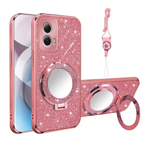 Phone Case for Moto G Power 5G 2024 with Ring Holder Kickstand [Mirror & Lanyard], Women Girls Plating Bling Clear Soft Shockproof Cover Magnetic Case for Moto G Power 5G 2024, Rose Gold - color: Rose Gold, size: Motorola Moto G Power 5G 2024