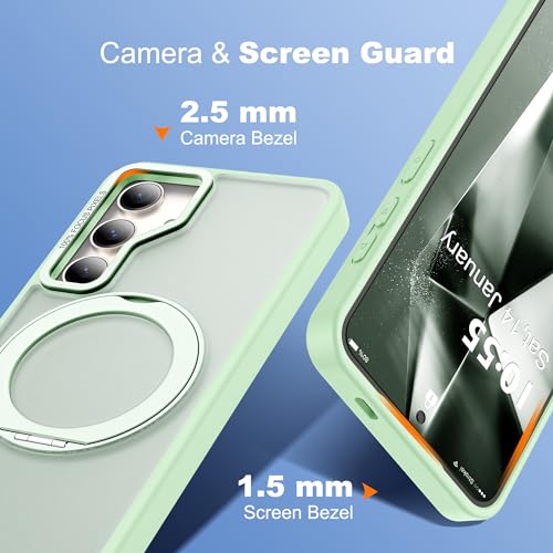 Compatible with Samsung Galaxy S24 Plus Case with 360Rotatable Magnetic Ring Stand Compatible with Mag-Safe Military Protection Matte Translucent Phone Case for Galaxy S24+,Green - color: Green, size: Samsung Galaxy S24 Plus