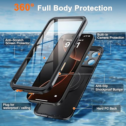 Oterkin Magnetic Stand for iPhone 15 Pro Case Waterproof IP68, Black - color: Black, size: iPhone 15 Pro 6.1''