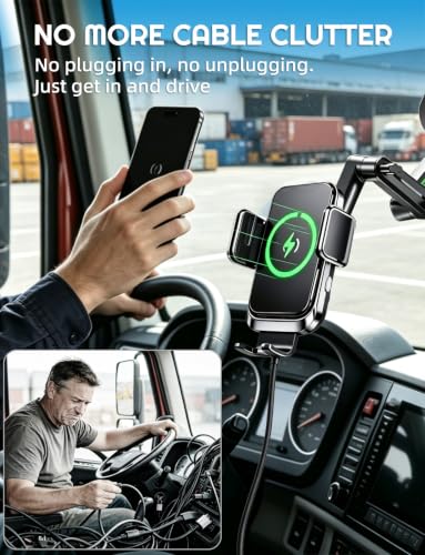 Truck Phone Mount, Wireless Car Charger Holder, 16.8" Arm, Big Rig