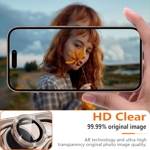 3X2 Pack Camera Lens Protector for iPhone 16 Pro Max,iPhone 16 Pro Tempered Glass Camera Lens Screen Protector Glitter Bling Camera Cover Metal Individual Ring for iPhone 16 Promax 5G,Glitter Gold