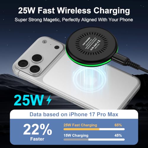 25W Magnetic Wireless Charger Pad for Samsung Galaxy S26 Ultra S26 FE S25 - color: Black