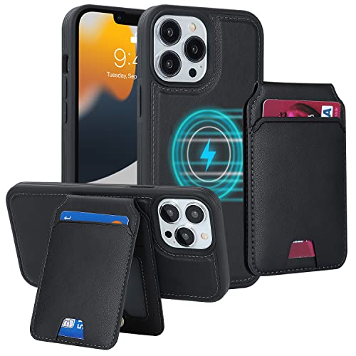 iCoverCase Wallet Case for iPhone 13 Pro Max/12 Pro Max Compatible with MagSafe, Magnetic Detachable Card Slots Holder PU Leather Kickstand Wireless Charging Case 6.7 Inch (Black) - color: Black