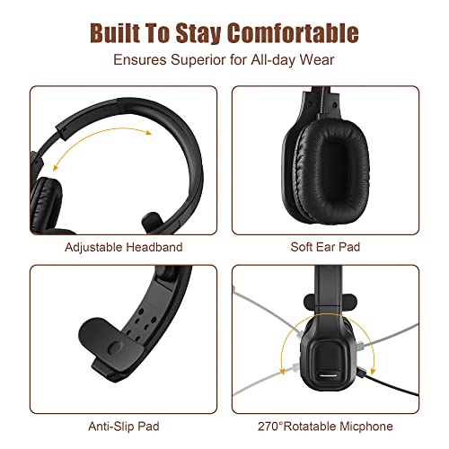 Trucker Bluetooth Headset V5.0, Wireless Headset with Noise Canceling&Mute Microphone for Cell Phones, On Ear Bluetooth Headphone for Computer, Zoom Meetings, Skype, Home Office - style: BH-M100 with Dongle