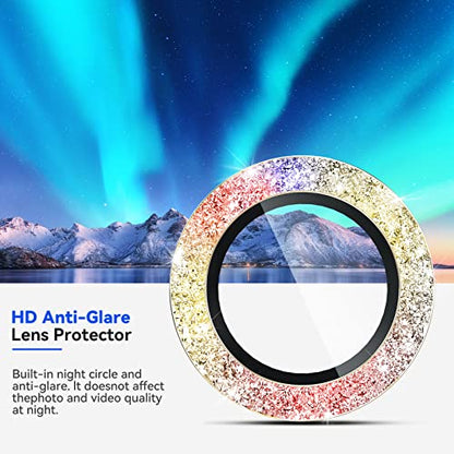 CloudValley 3-Pack Galaxy S24/S23/S23 Plus Camera Lens Protector - 9H Tempered Glass + Aluminum Alloy Metal Ring, Glitter Colorful - color: Glittler Colorful
