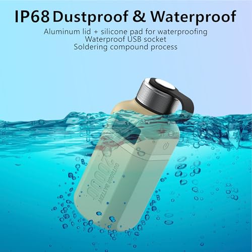 20,000mAh Rugged Power Bank with Fast Charge USB-C PD, IP68 Waterproof Shockproof, Includes 420lm Bright Camping Lantern, Tactical Outdoor Charger for Hiking Camping Survival Emergency - color: Brown