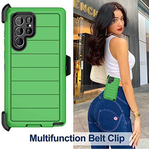 for Samsung Galaxy S22 Ultra Case with Belt Clip Holster, 2X Screen Protector, Military Grade Protection Heavy Duty Full Body Shockproof Rugged Protective Cover for Samsung S22 Ultra 5G (Green B) - color: Green B