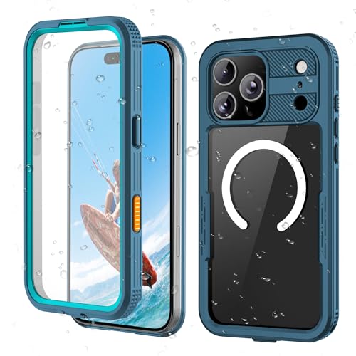 for iPhone 17 Pro Magnetic Clear Rugged Case Waterproof - color: Cyan-Teal, size: iPhone 17 Pro 6.3 inch