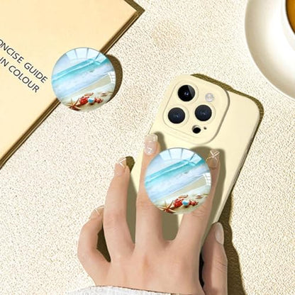 Translucent Clear Phone Grip with Expanding Kickstand,Cell Phone Collapsible Stand Beach Ocean Starfish Design for Smartphones