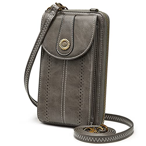 S-ZONE Women RFID Blocking Crossbody Cell Phone Purse PU Leather Wallet | Card Slots, Anti-theft, Multi Pockets, Detachable Adjustable Strap, Small, Travel Eveyday Shopping Outing - color: Dark Grey