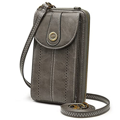 S-ZONE Women RFID Blocking Crossbody Cell Phone Purse PU Leather Wallet | Card Slots, Anti-theft, Multi Pockets, Detachable Adjustable Strap, Small, Travel Eveyday Shopping Outing - color: Dark Grey