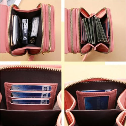 Women's Touch Screen Mobile Phone Messenger Bag, RFID Leather Crossbody Wallet Purse, Anti-Theft Shoulder Strap - color: Gray
