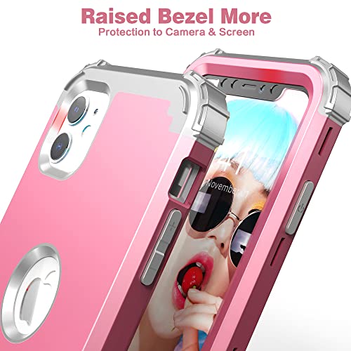 IDweel for iPhone 11 Case with Screen Protector(Tempered Glass), Hybrid 3 in 1 Shockproof Slim Fit Heavy Duty Protection Hard PC Cover Soft Silicone Bumper Full Body Case,Pink/Light Grey - color: Pink/Light Grey