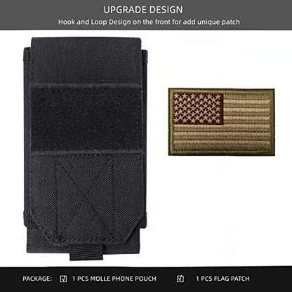 Black Tactical Molle Cellphone Pouch Case,Heavy Duty Waterproof Phone Holster Bag for iPhone 11 12 13 Pro Max for Samsung S22 S21 S20 FE Note 20 A02S A13 A12 Less 6.7" Phone with US Flag Patch - color: Black & 1 Green Patch