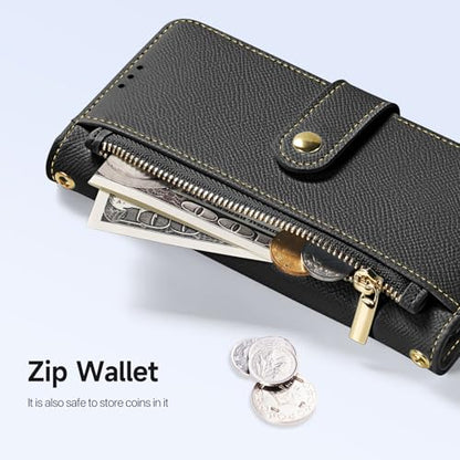 for iPhone 17 Pro Wallet Case, Detachable Magnetic Phone Case | Compatible with Magsafe, RFID Blocking, PU Leather Flip Folio Case, Wrist Strap Wallet Case, Zipper Coin Pocket - color: Black, size: iPhone 17 Pro