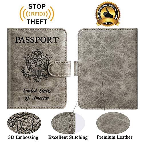 Passport Holder Cover Wallet RFID Blocking, Travel Essentials | Leather Card Case, Travel Accessories for Women Men, Grey - color: Grey