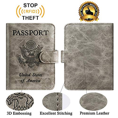 Passport Holder Cover Wallet RFID Blocking, Travel Essentials | Leather Card Case, Travel Accessories for Women Men, Grey - color: Grey