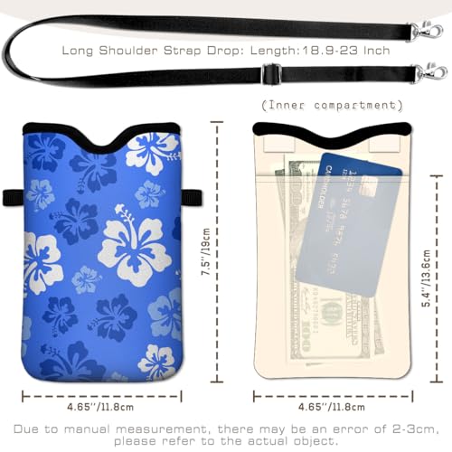 Universal Phone Sleeve Pouch with Crossbody Strap 7.6 X 4.3 Inches Shockproof Water Resistant Mobile Protection Bag-Hawaiian Floral Neoprene Phone Pouch Bag - color: Hawaiian Floral-Phone Pouch