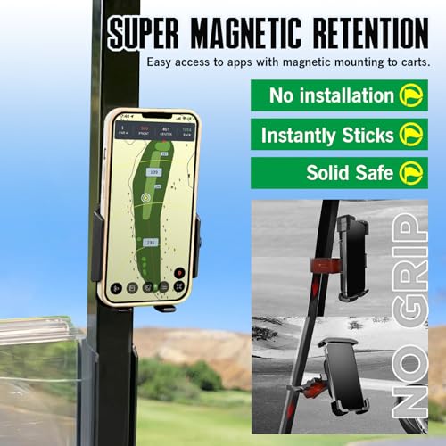 Dprofy Golf Cart Phone Holder Strong Magnetic Golf Cart Phone Mount Golf Accessories Fit for All Popular Smart Phones Special Design for Thick Case and Ring Holder (Black) - color: Black