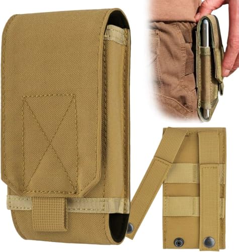 Urvoix MOLLE Cell Phone Pouch, Heavy Duty Tactical Belt Phone Holster | Phone Case Fits MOLLE Backpacks, Vests & Gear for Outdoor EDC, Nylon Phone Bag for iPhone 17 16 15 14 13 12 Pro Max, Khaki - color: Khaki