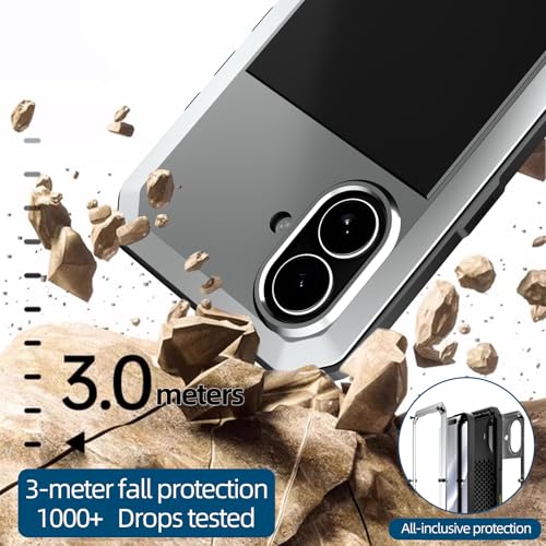Compatiable with iPhone 17 Case,360 Full Body Protective Cover Heavy Duty Shockproof [Tough Armour] Aluminum Alloy Metal Case with Silicone Built-in Screen Protector - Silver - color: Silver