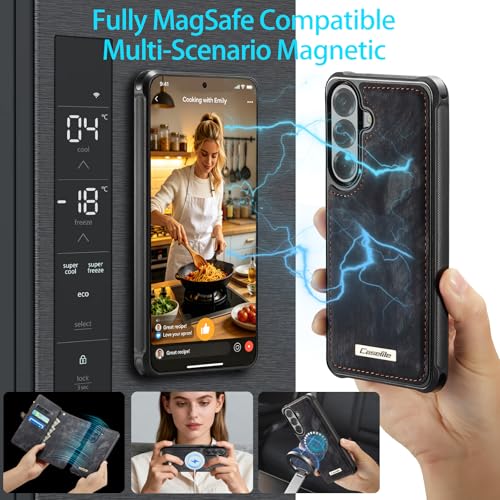 Compatible with Samsung Galaxy S26 5G Wallet Case with Magsafe with Zipper & Card Holder Strap Wristlet Detachable Magnetic Protective Back Case for Samsung Galaxy S26 5G 6.3 Inch (Black) - color: (Detachable and Magsafe)-Black, size: S26 6.3 Inch