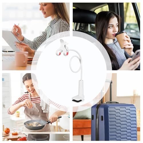 Bed Phone Holder Laying – Durable High-Performance Ergonomic Lightweight Versatile Down Flexible Desktop Stand, Compact, Cell Clip Long, Arm Gooseneck Bracket Mount Clamp | Desk Premium - color: White