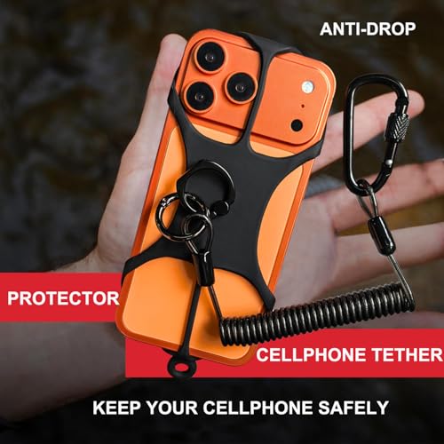 The Phone Tether-MobilePhone Protective Strap, Anti Theft Phone Strap for Men and Women,Locking Carabiner and Phone Ring Grip,Silicone Phone Holder Fits All Smartphones 4 to 7 Inches (Black)