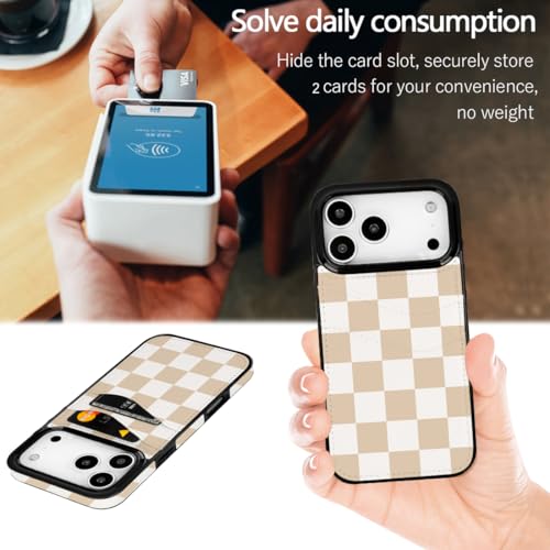Compatible with iPhone 17 Pro Max Wallet Case | with Card Holder PU Leather Slot Shockproof Soft TPU Cover for Women Girls Cute Case (Neutral Checkerboard) - color: Checkerboard, size: iPhone 17 Pro Max 6.9 inch