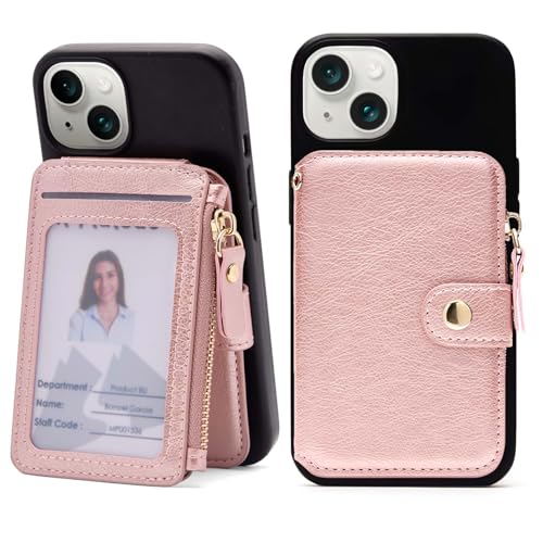M-Plateau Foldable Phone Wallet，iPhone Card Holder Stick On with Flexible Zipper Coin Purse Multifunctional Kickstand Design, Fits 6.1 and Above Leather or Smooth Surface Phone case | Card Holder for Phone case with Zipper Coin Purse Fits 6.1 and Above Ph