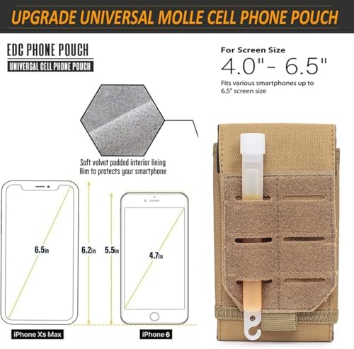 Tactical Phone Pouch, Small Molle Admin Pouches, Heavy Duty Waterproof Smartphone Case Holder for Vest Belt Waist (Coyote Tan) - color: COYOTE TAN