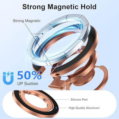 Magnetic Phone Ring Holder, MagSafe Phone Grip Stand Finger Ring Kickstand - color: rose-gold