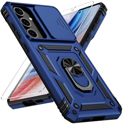 for Samsung Galaxy S23 Case with Camera Lens Cover, 10 FT Military Grade Drop Protection, Magnetic Ring Holder Kickstand Protective Phone Case, Navy Blue - color: Navy Blue