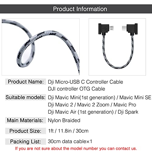 1FT Micro to USB C Remote Controller Cable for IPhone 17/16/15//Pro Max, DJI Mavic Mini, Mini SE, 2 Pro/Zoom,Mavic Air/Pro, Spark, DJI Drone to Tablet Cable OTG Data Cord Accessories (USB C Connector) - size: 1FT(12in), style: Micro to USB C