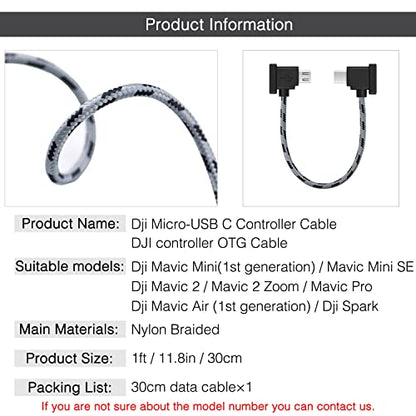 1FT Micro to USB C Remote Controller Cable for IPhone 17/16/15//Pro Max, DJI Mavic Mini, Mini SE, 2 Pro/Zoom,Mavic Air/Pro, Spark, DJI Drone to Tablet Cable OTG Data Cord Accessories (USB C Connector) - size: 1FT(12in), style: Micro to USB C