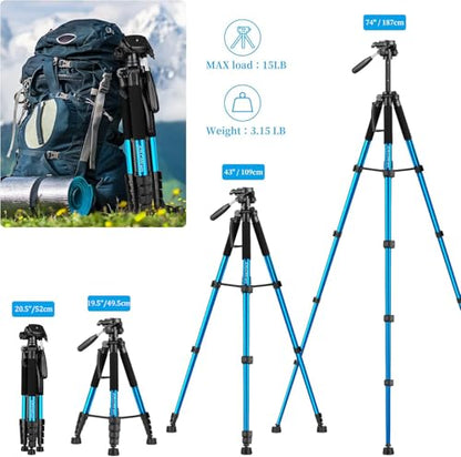 JOILCAN Tripod Camera Tripod, 74" Tripod for Camera Cell Phone - color: Blue, size: 74"
