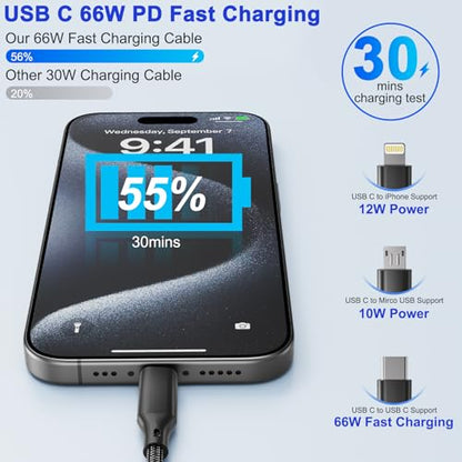 USB C to USB C/Dual Lightning/Micro USB Charging Cable 2M/6Ft, 4 in 1 Multi Charging Cable for Multiple Devices, Braided Universal iPhone Charger Cord for Cell Phones, iPhone Series, Tablets, Galaxy