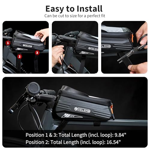 Bike Phone Bag with TPU Sensitive Touch, Waterproof Top Tube Bicycle Front Frame Bag, 1.9L Large Capacity EVA Hard Shell Mount Bike Phone Holder Bag Under 7", Handlebar Bag Bike Accessories