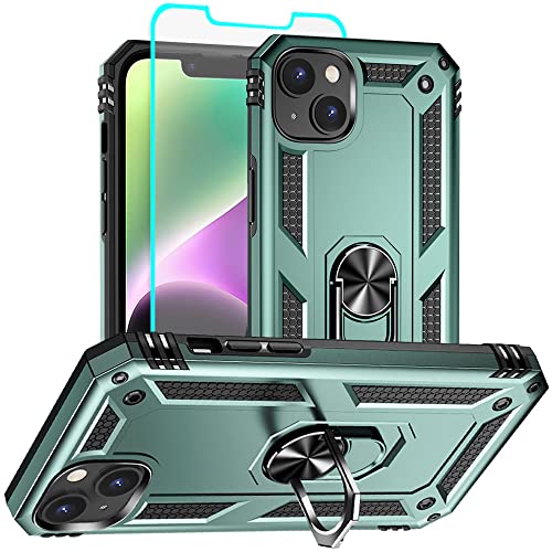 iPhone 14 Case with HD Screen Protector, Military Grade 16ft Drop Tested Ring Shockproof Protective Case, Dark Green - color: Dark Green, size: iphone 14