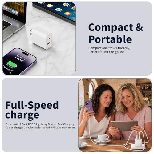 10FT iPhone Lightning Cable[Apple MFi Certified]2Pack 20W Apple Lightning Charger Dual Port USBA+C Charge Block with 10FT iPhone Fast Charging Woven Cable Cord for iPhone14/13/12/11/XS/XR/X/8/7/SE2022