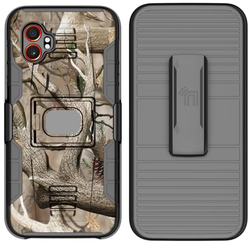 Nakedcellphone Rugged Combo for Samsung Galaxy XCover 7 Pro Case - Camo | Hybrid Cover + Belt Clip Holster, Rotating Phone Holder, Ring Grip, with Kickstand, For XCover7 Pro (2025, SM-G766) - color: Camo