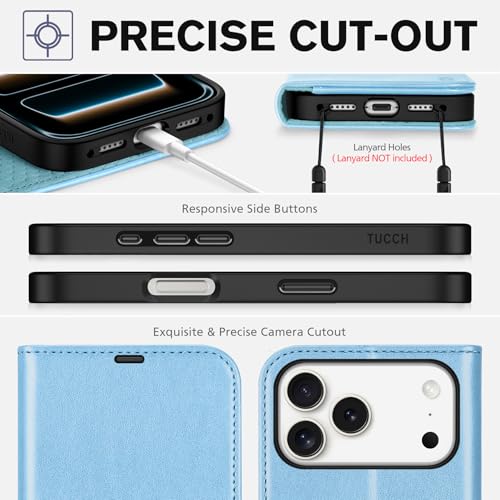 TUCCH Wallet Case for iPhone 17 Pro Max, 4 Card Slots, Pearly Light Blue | RFID Blocking, Viewing Stand, Shockproof TPU Shell, PU Leather, Magnetic Closure, Protective Folio Flip Cover - color: Pearly Light Blue