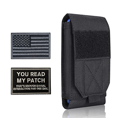 Black Tactical Molle CellPhone Pouch Case,Heavy Duty Waterproof Phone Holster Bag for iPhone 11 12 13 Pro Max For Samsung S22 S21 S20 FE Note 20 A13 A12 A02S Less 6.7" Phone with 2 Pack Patches - color: Black & 2 Mixed Patches