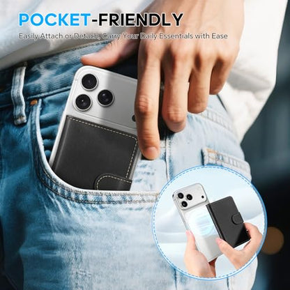 SHIELDON Genuine Leather for Magsafe Wallet, Retro Black | Strong Magnetic, Card Holder, Rfid Blocking, 6 Card Slots, ID Window, for iPhone 17/16/15/14/13/12 Series & Magnet Case - color: Black - Retro