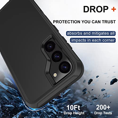 for Samsung Galaxy S23 Case with Belt Clip Holster, 2 x Screen Protector, Heavy Duty Military Grade Full Body Shockproof Dust-Proof Rugged Protective Cover for Samsung S23 5G (Black) - color: Black