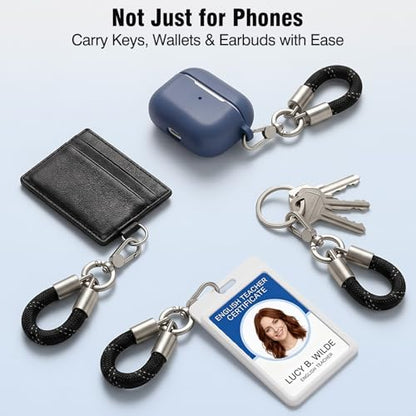MoKo Heavy Duty Phone Tether Tab×2, Finger Phone Strap ×2 - color: Black&silver