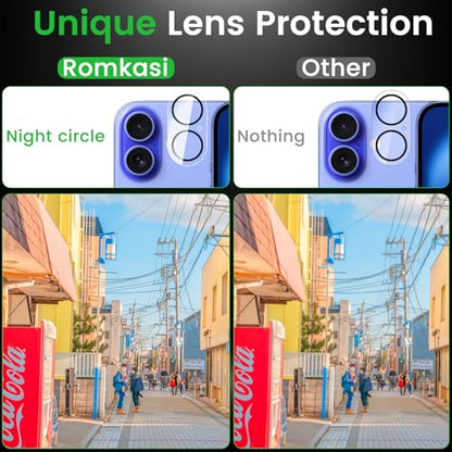 Romkasi 4 Pack Privacy Screen Protector for iPhone 16 Plus 6.7 Inch with 4 Pack Camera Lens Protector, Anti Spy Tempered Glass Film, Anti-Scratch, Touch Sensitive, Case Friendly - color: iPhone 16 Plus